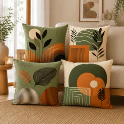 Kit com 4 Capas de Almofada Decorativas Modern Print 45x45 - Tons Terracota