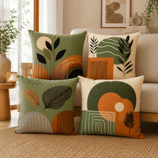 Kit com 4 Capas de Almofada Decorativas Modern Print 45x45 -  Tons Terracota