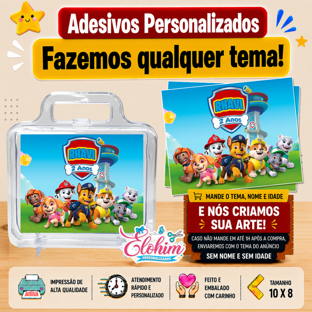 Rótulo Adesivo para personalizar Maletinha de acrílico - Patrulha canina