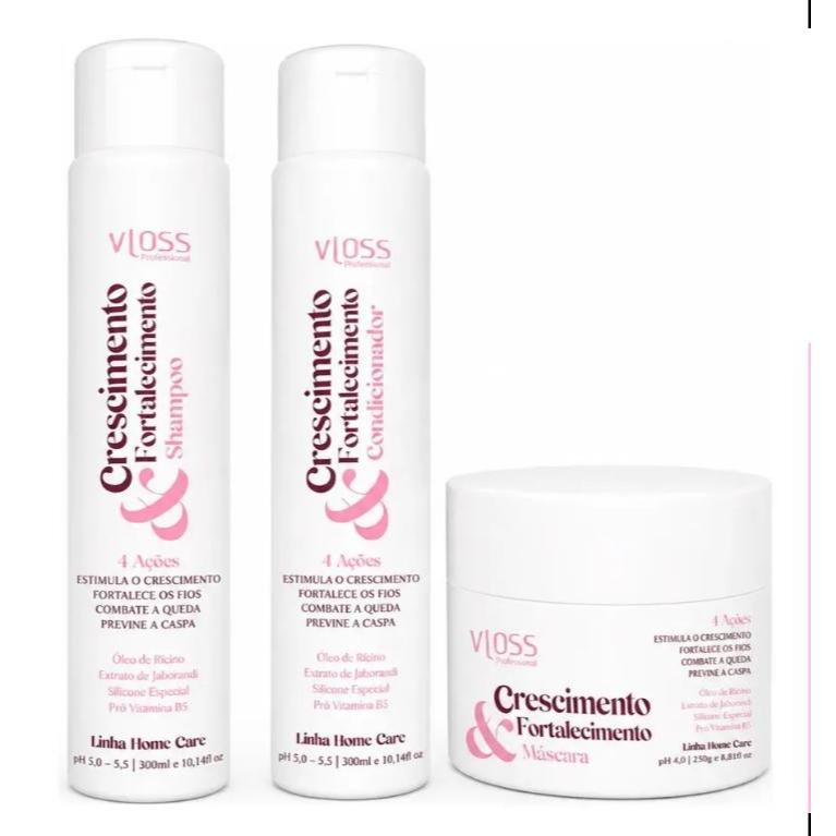 Kit Home Care Vloss Crescimento e Fortalecimento Shampoo + Mascara + Condicionador Distribuidor autorizado Vloss GO