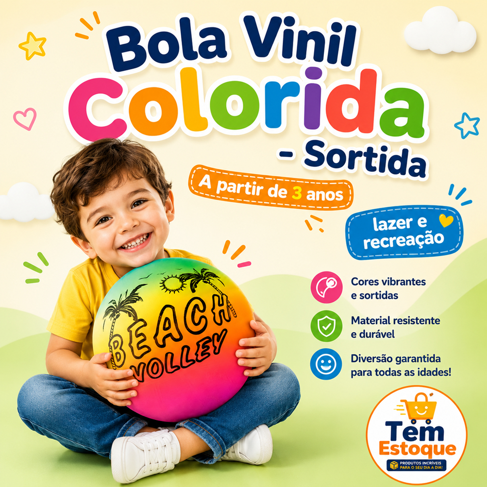 Bola de Vinil Colorida Infantil para Praia Piscina Recreação Brinquedo Leve Esportes e Lazer