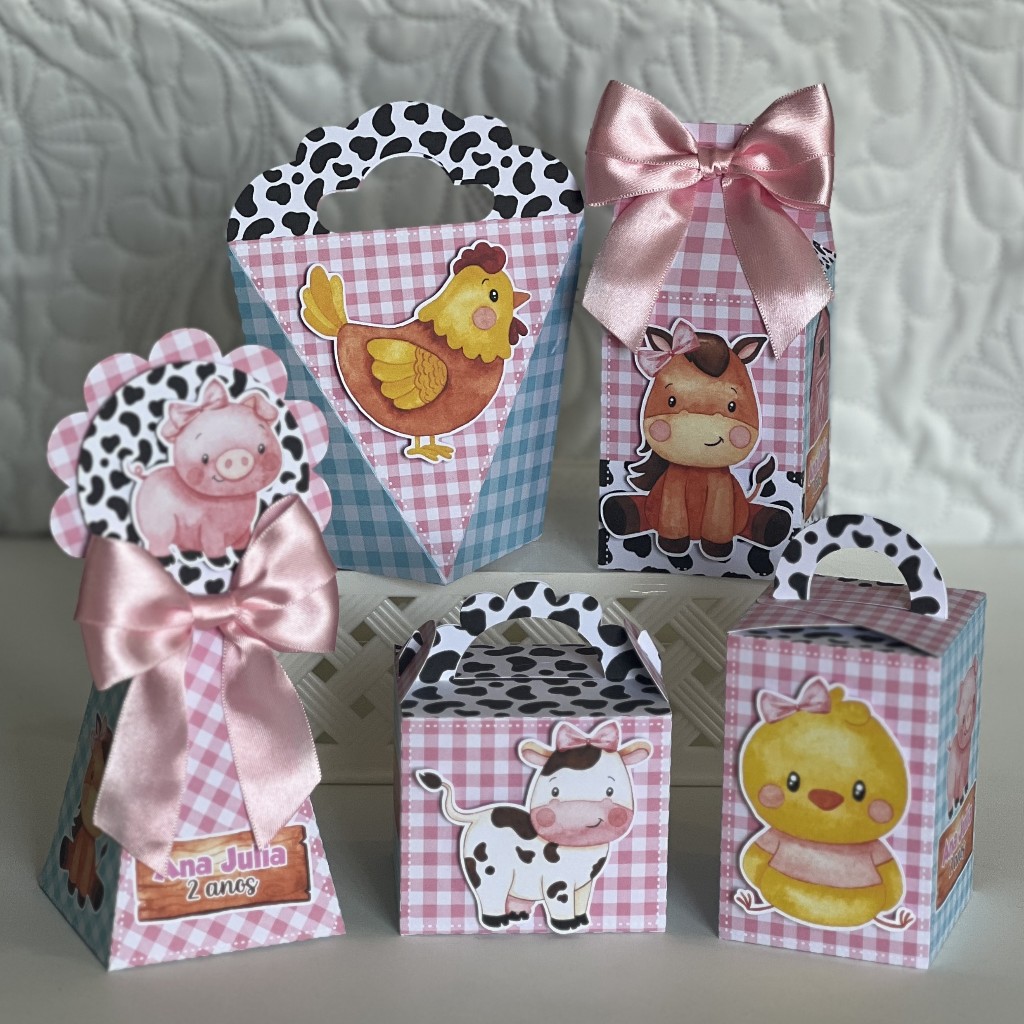 KIT FESTA Fazendinha Menina Personalizado pegue e Monte Lembrancinhas - Aniversário - Caixinha Personalizadas