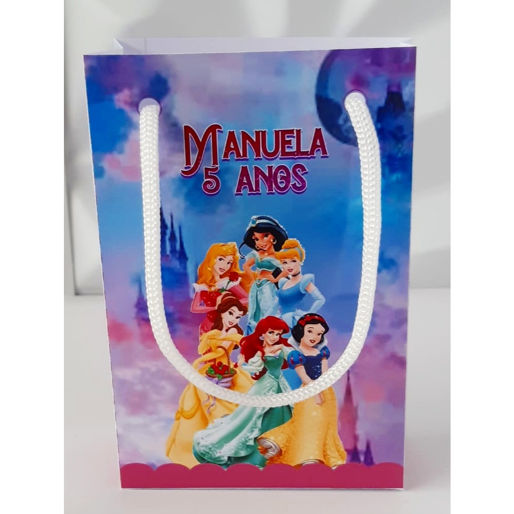 Kit Sacolinha Personalizada Princesas Encantadas| 10 20 30 Unidades| Lembrancinha Festa Infantil com Alça
