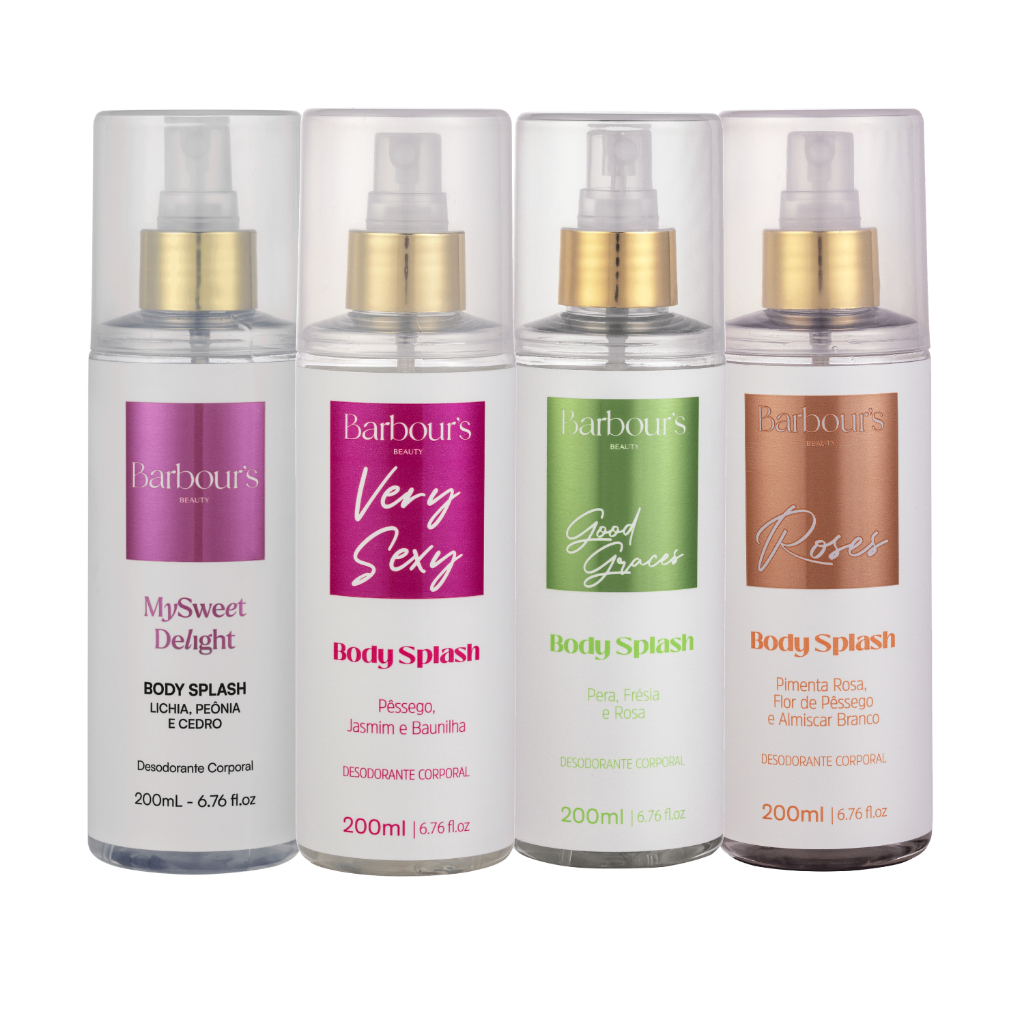 Kit 4 Body Splash Barbour’s Beauty 200ml Delight Very Sexy Roses Good Grace