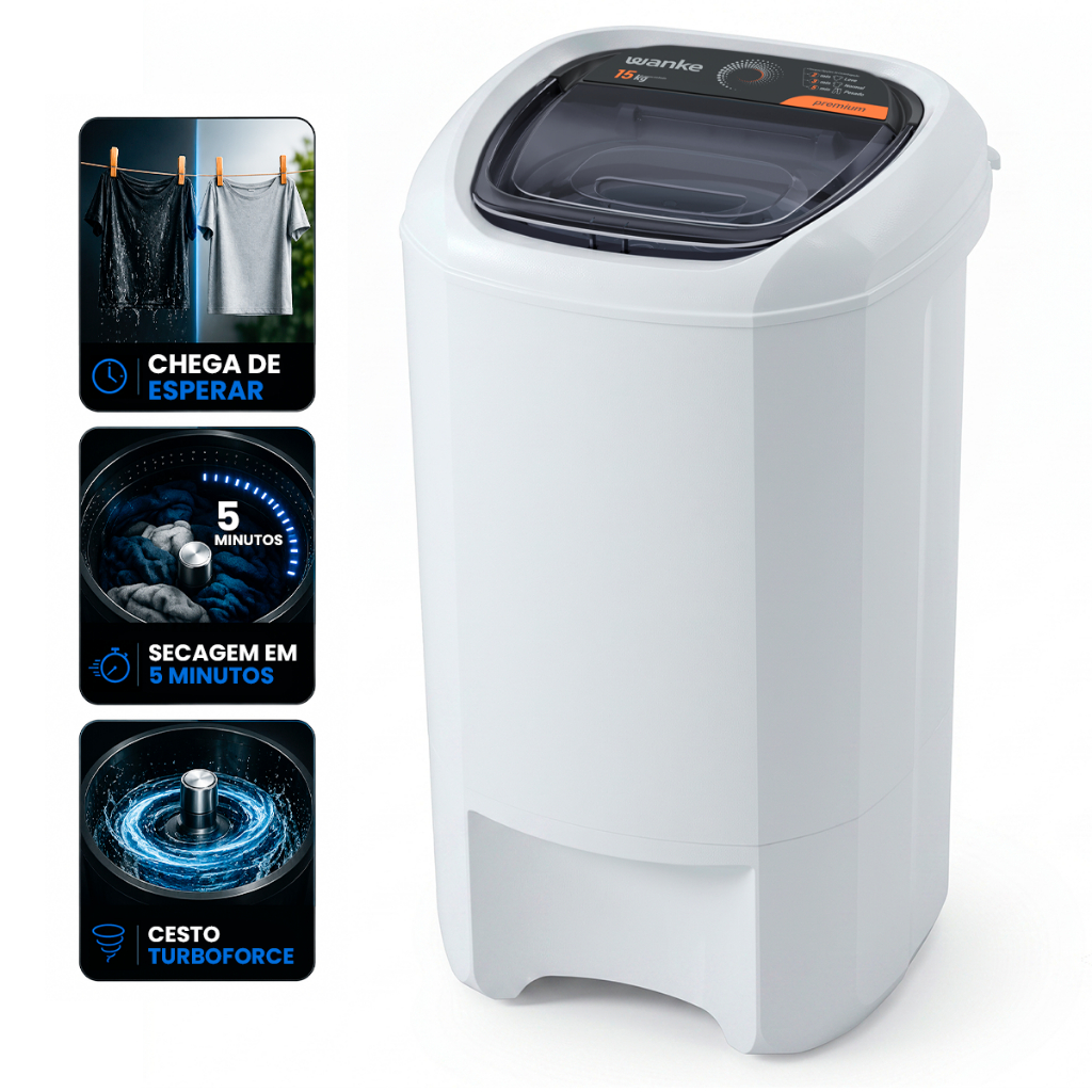 Centrífuga De Roupas 15Kg Wanke Premium Wave Elétrica Alta Capacidade Residencial