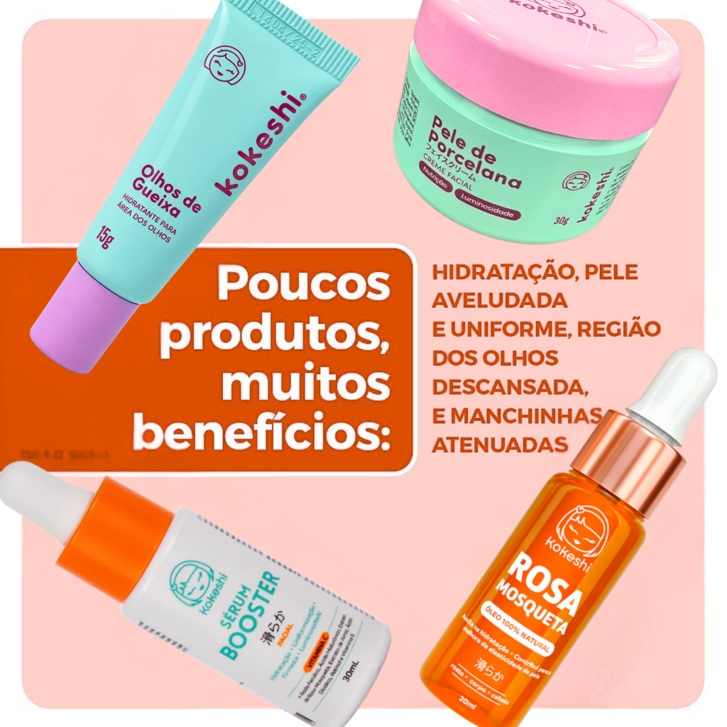 Kit 4 Renovadores Kokeshi Vitamina C Rosa Mosquesta Pele Porcelana Olhos de Gueixa · foto 2