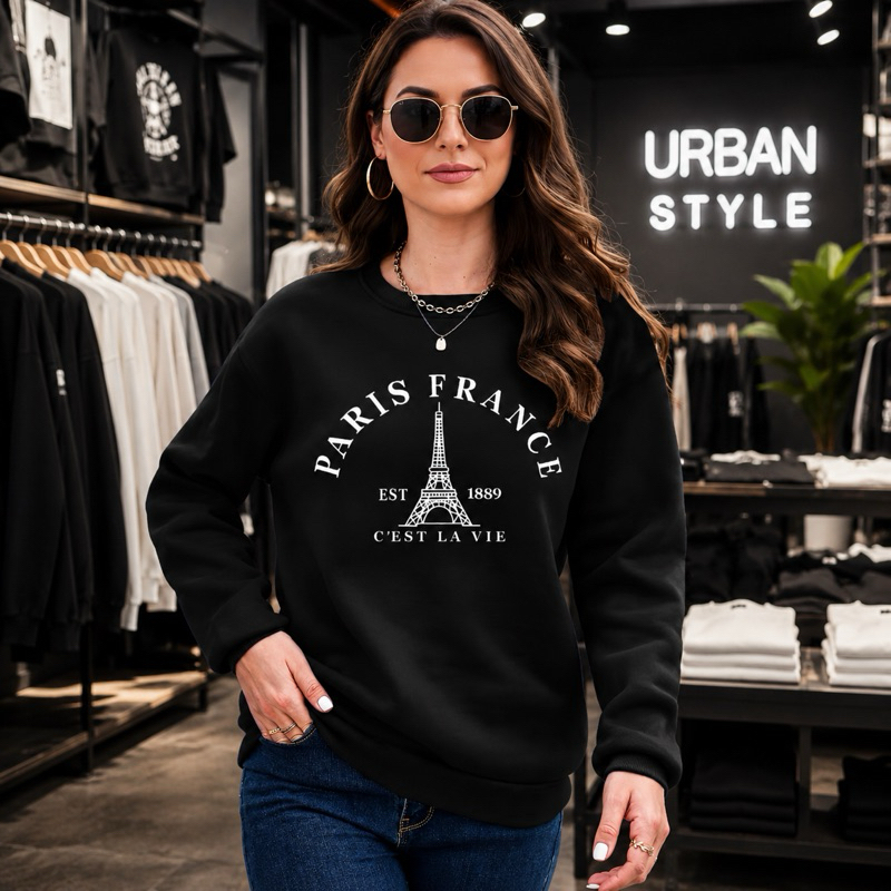 BLUSA DE FRIO FEMININA MOLETOM ESTILOSO PARIS FRANCE CASUAL CAIMENTO PERFEITO FLANELADO ALGODÃO INVERNO ENVIO 24H