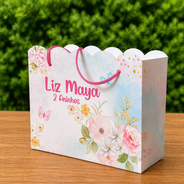 Kit Sacolinha Personalizada Tema Jardim encantado borboletas - Festa infantil PEGUE E MONTE