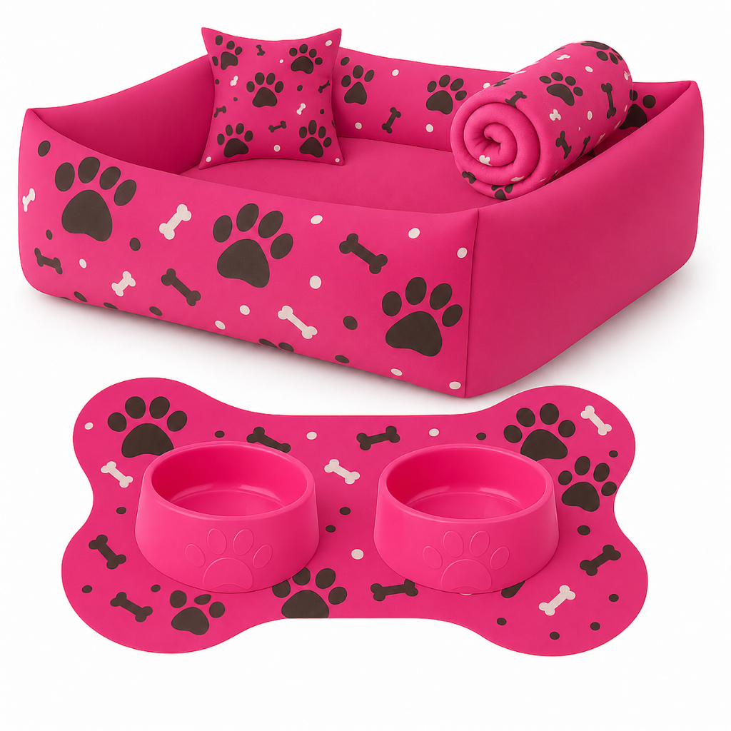 Kit Cama Caminha Pet 6 Peças Para Cachorro + Tapete pet + Manta