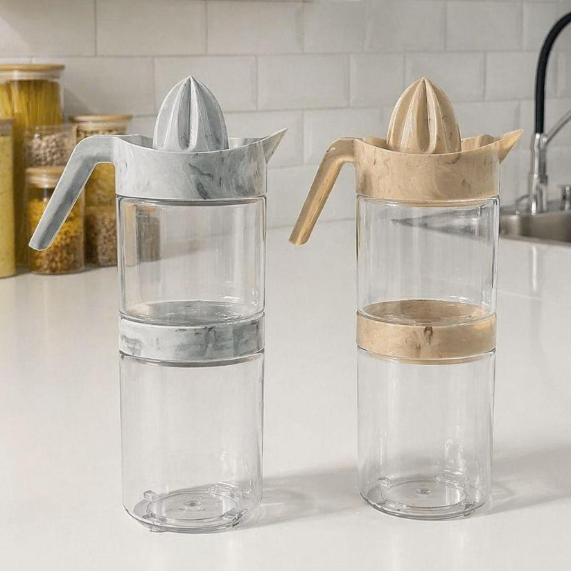 Espremedor Manual de Frutas com Pote Tampa 900ml e Jarra Kit 2 Peças Multicolorido Portátil