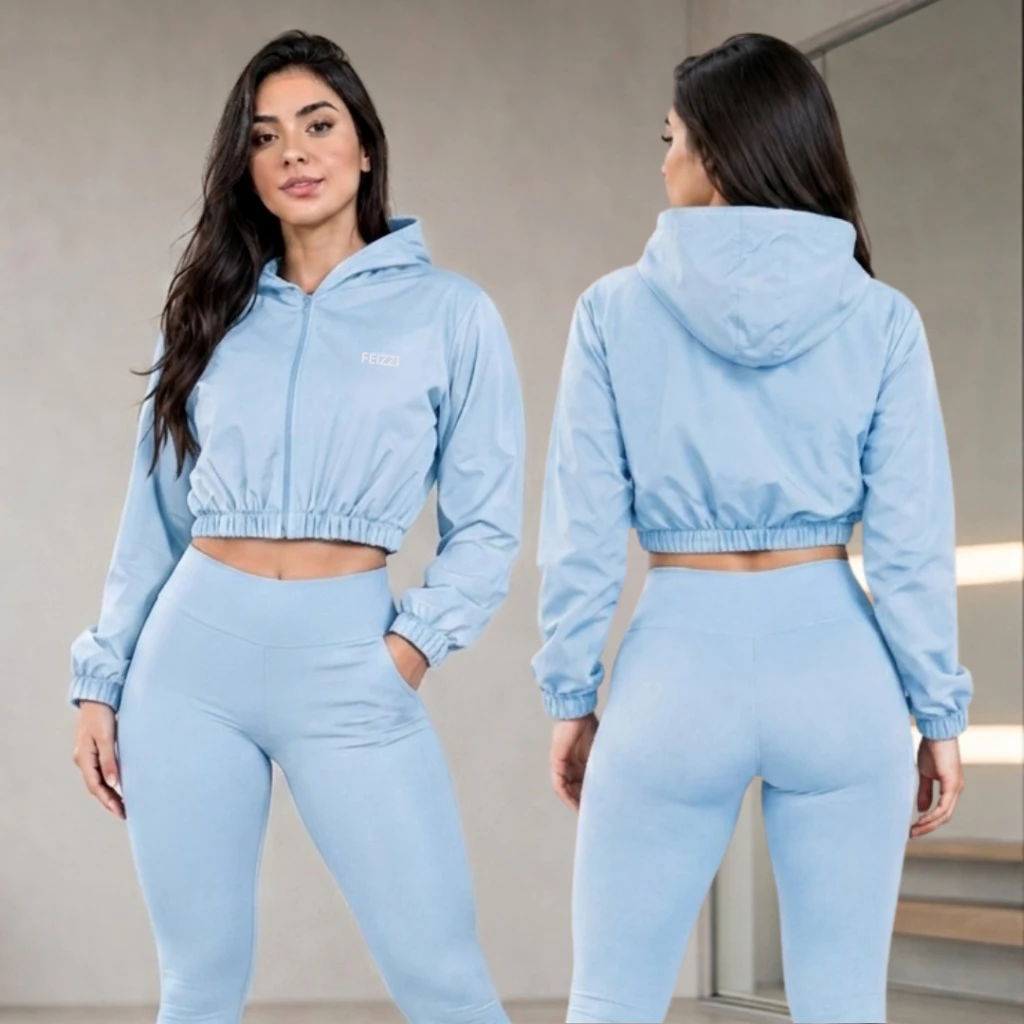 Blusa de Academia de Frio Fitness Jaqueta Feminina Cropped Com Capuz Treino Corrida — imagem 1