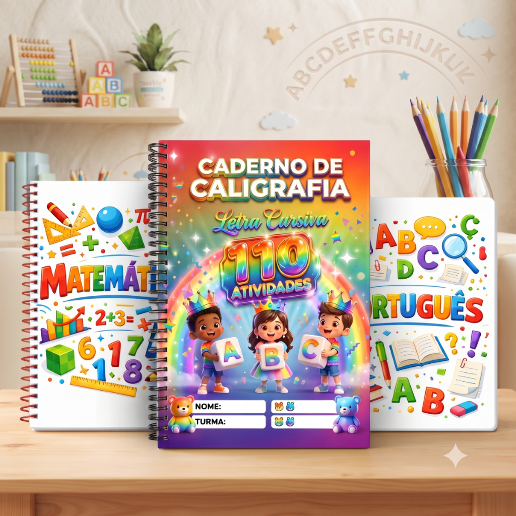 3 Apostila de Alfabetização Infantil 270+ Atividades caderno livro português matemática caligrafia