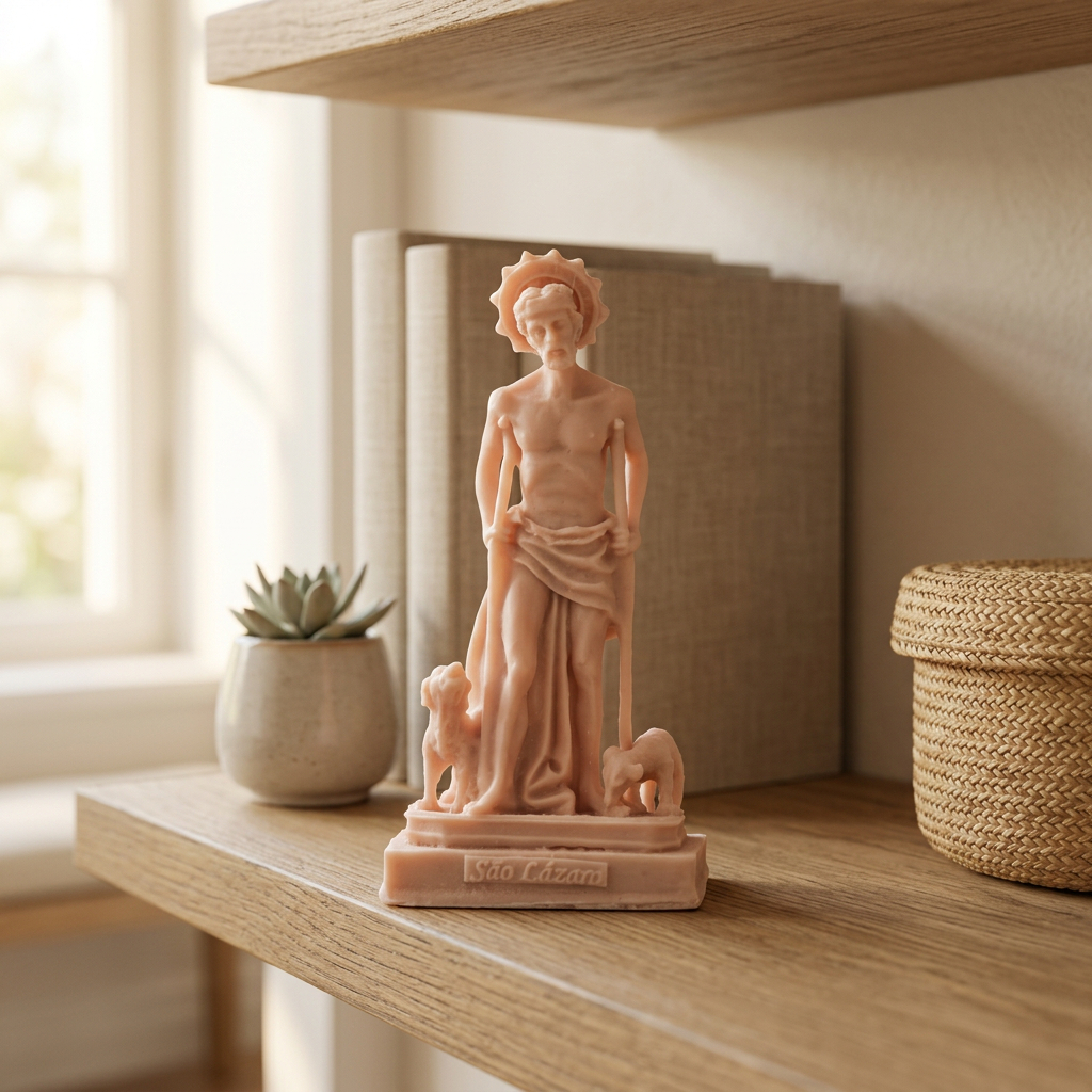 Imagem São Lázaro Rosa 14 cm em Resina Católica Para Altar Oratório Capela Decoração Religiosa Presente