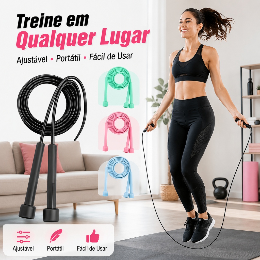 Corda de Pular Profissional Ajustável PVC 280cm Leve Anti-Deslizante para Fitness e CrossFit em Casa