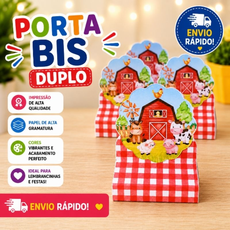 ENVIO RÁPIDO Kit 20 Porta Bis Duplo Fazendinha Vermelha Lembrancinha Decoração Festa Infantil Personalizados Aniversario