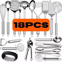 Kit Jogo 18 Talheres Utensílios De Aço 100% Inox Original Multiuso Para Sua Cozinha