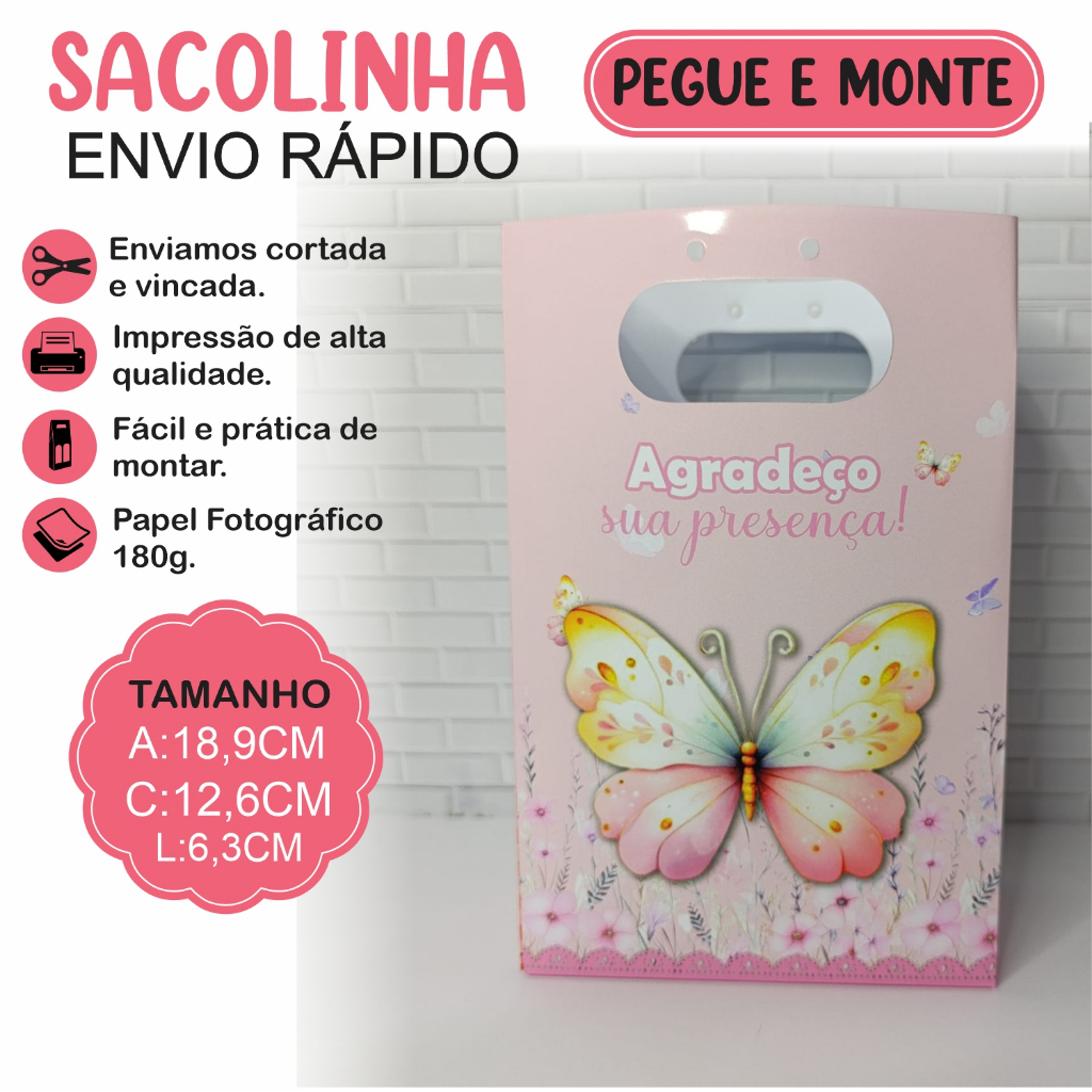 Sacolinha JARDIM /BORBOLETA lembrancinha de festa personalizada PEGUE E MONTE - sacolinha surpresa