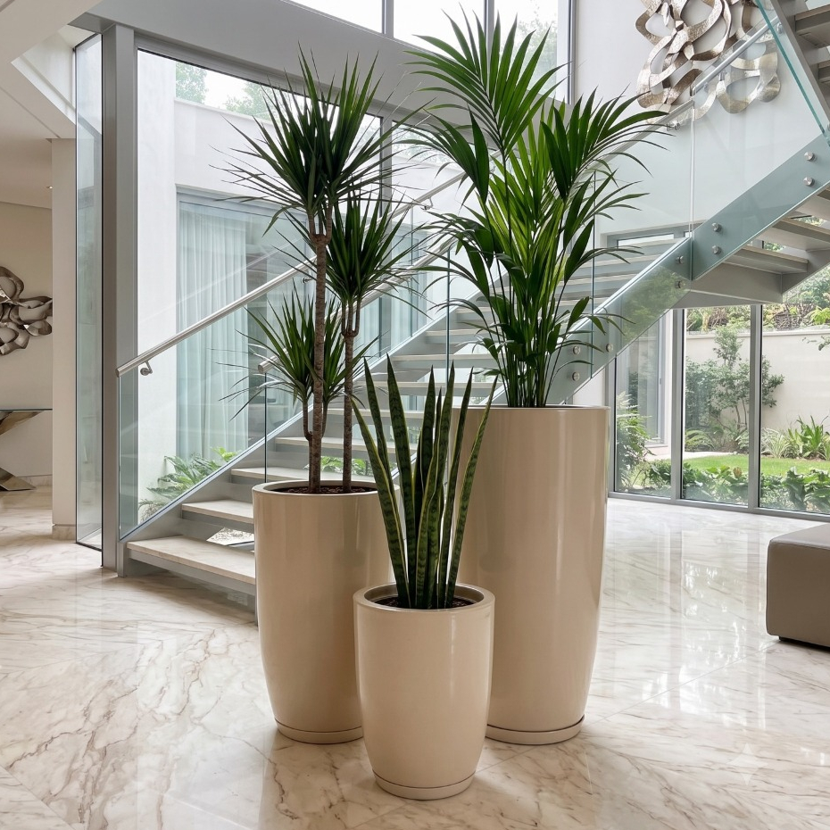 Kit 3 Vasos de Plantas Para Casas Apartamentos Recepções Hotel Empresas Condomínios Luxo Polietileno Polido 123