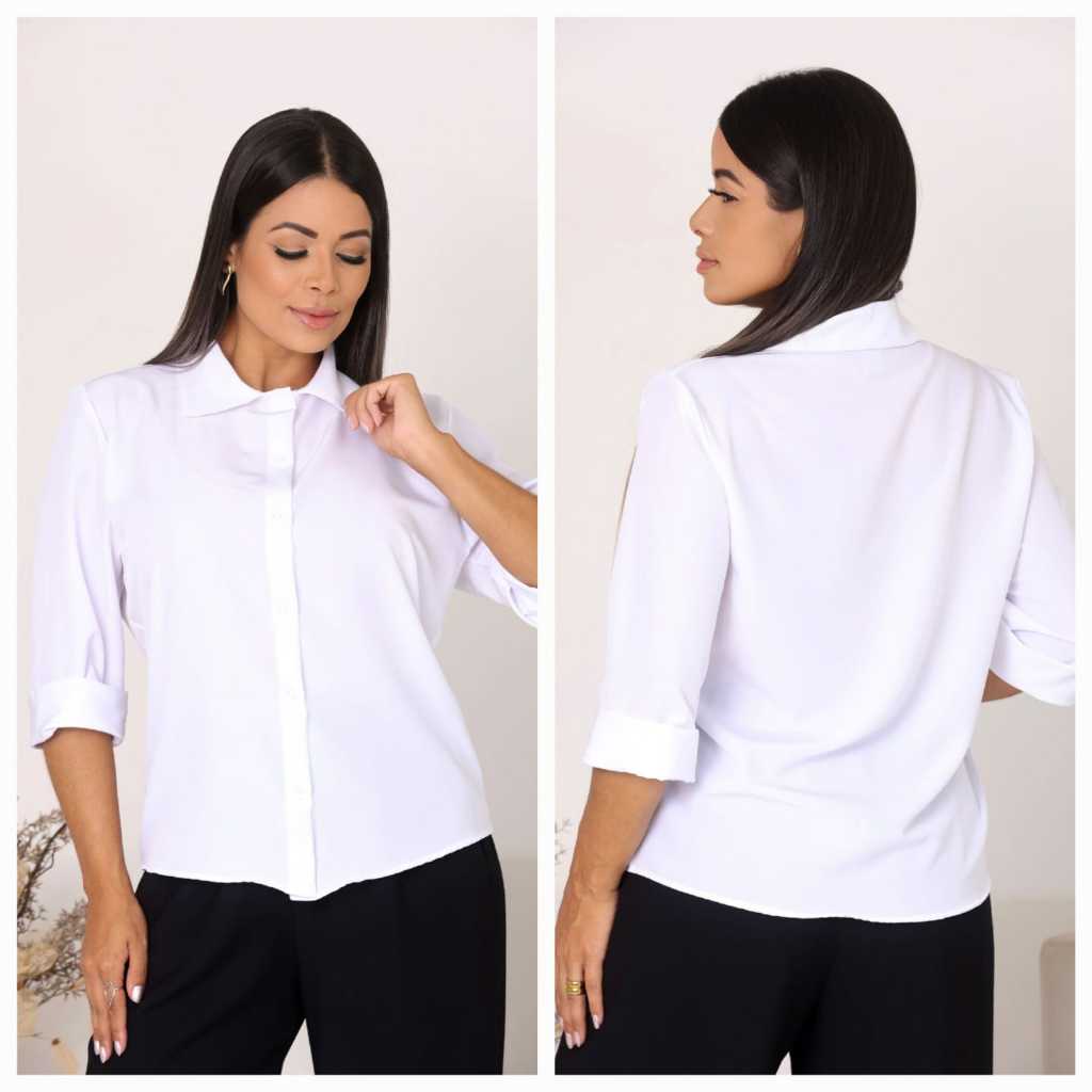 Camisa Camisete Manga 3/4 Liso Elegante Plus Size