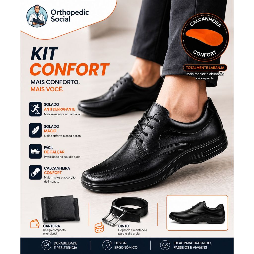 Sapato Confort Casual Social Masculino Brinde Cinto e Carteira