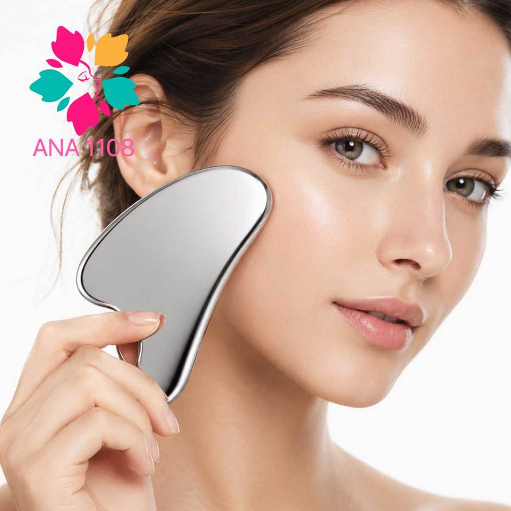 ANA 1108 Massageador Facial e Corporal Aço Inox Gua Sha Raspagem Skincare Rosto Relaxamento SPA Lifting Facial-DGDG