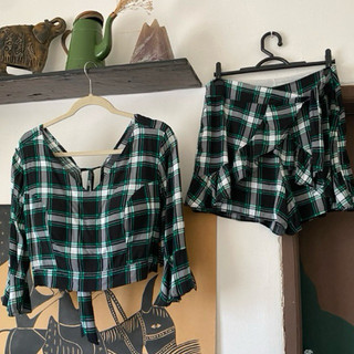 Conjunto Xadrez Verde e Preto / Viscose / M