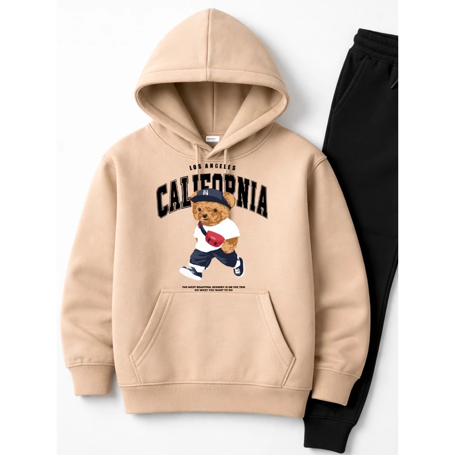 Conjunto Infantil PREMIUM Moletom Agasalho Canguru Urso California Quentinho Flanelado Confortável 100% Algodão