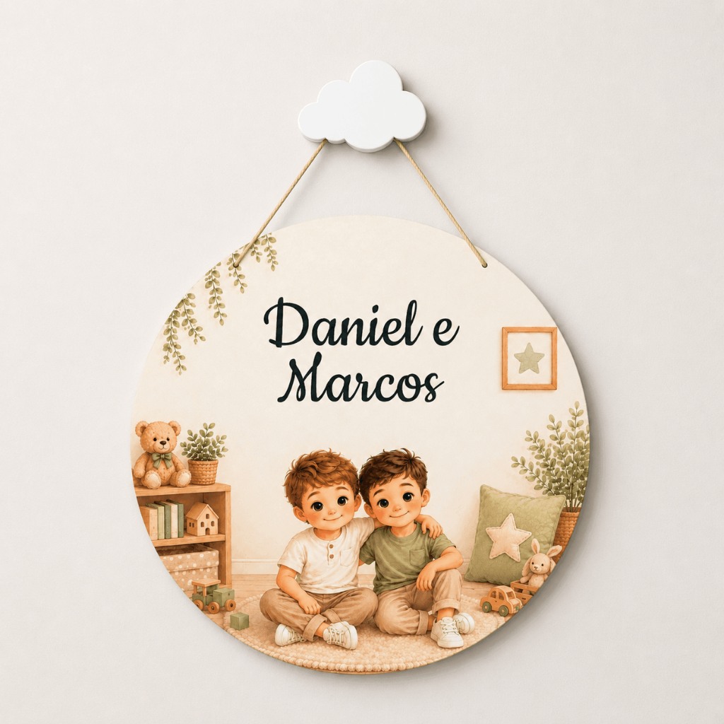 Porta Maternidade Irmãos Meninos Nome Personalizado Decoração Infantil