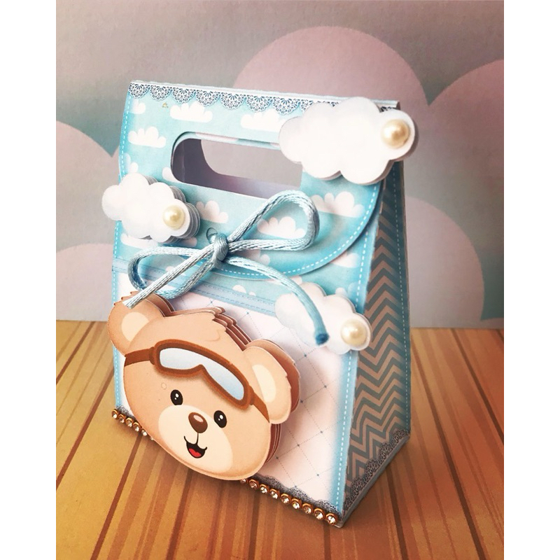 10 Sacolinhas Personalizadas Ursinho Baloeiro | Lembrancinhas | Com Nome e Idade | Com Aplique 3D | Festa Infantil