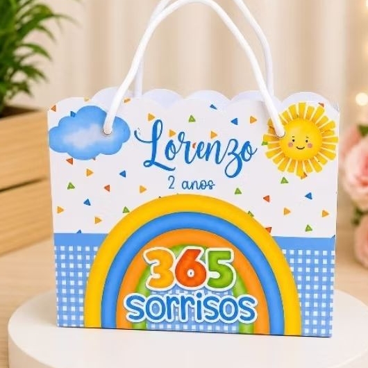 sacolinha surpresa personalizada lembrancinha festa aniversário tema 365 sorrisos menino azul