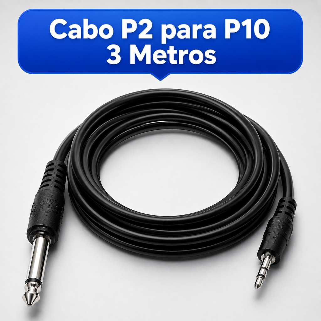 Cabo Áudio Auxiliar P2 Estéreo Para P10 Mono 3 Metros Mesa De Som Caixa Amplificador