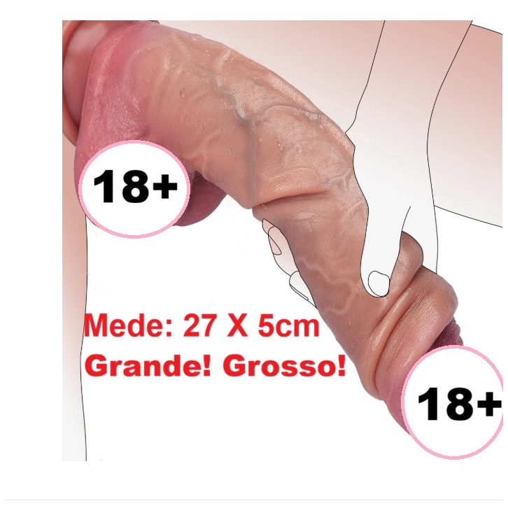 Pênis Grande Grosso Super Realista 27x5.0cm Com Glande Saliente, Texturas de Veias, Ventosa Potente, Testículos. Macio