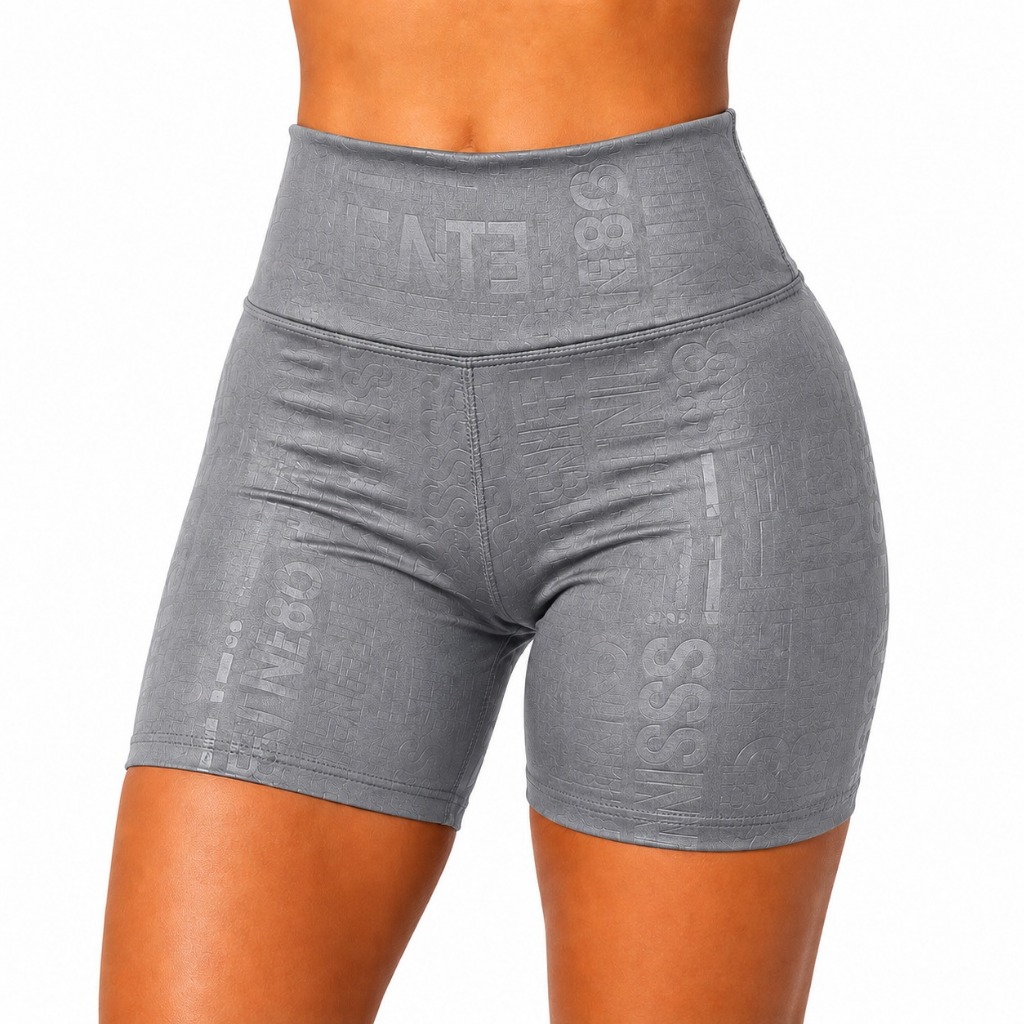 Short Fitness Feminino Cinza Cintura Alta Texturizado Zero Transparência Academia Treino