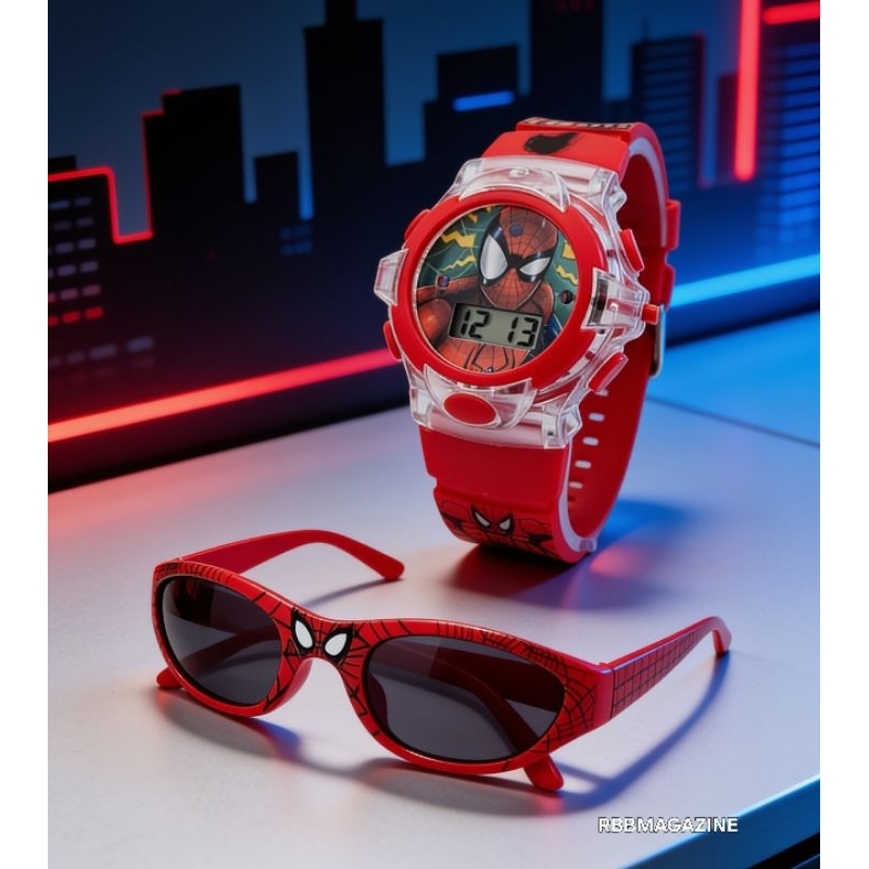 Kit Homem-Aranha Infantil com Óculos + Relógio Musical com Luzes