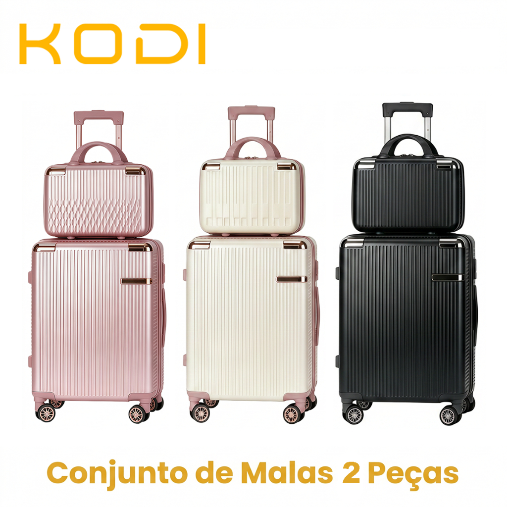 Kit Mala de Viagem 20 Pol com Frasqueira 10 kg 4 Rodas Giratórias 360° Zíper Expansível em Fibra-V7