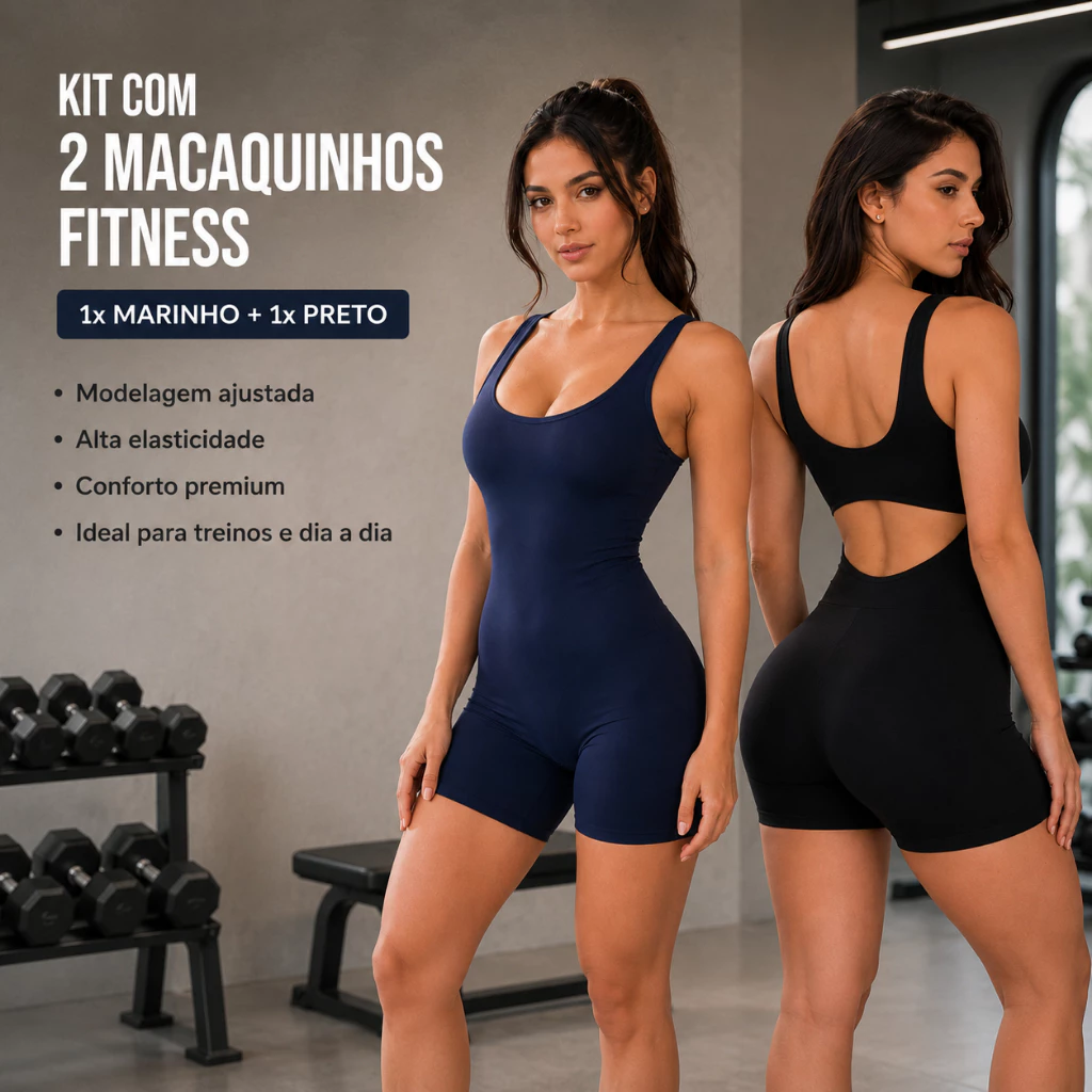 Kit 2 Macaquinho Fitness Blackout Alcinha Slim Zero Transparência Academia Macacão Yoga Esportes — imagem 1