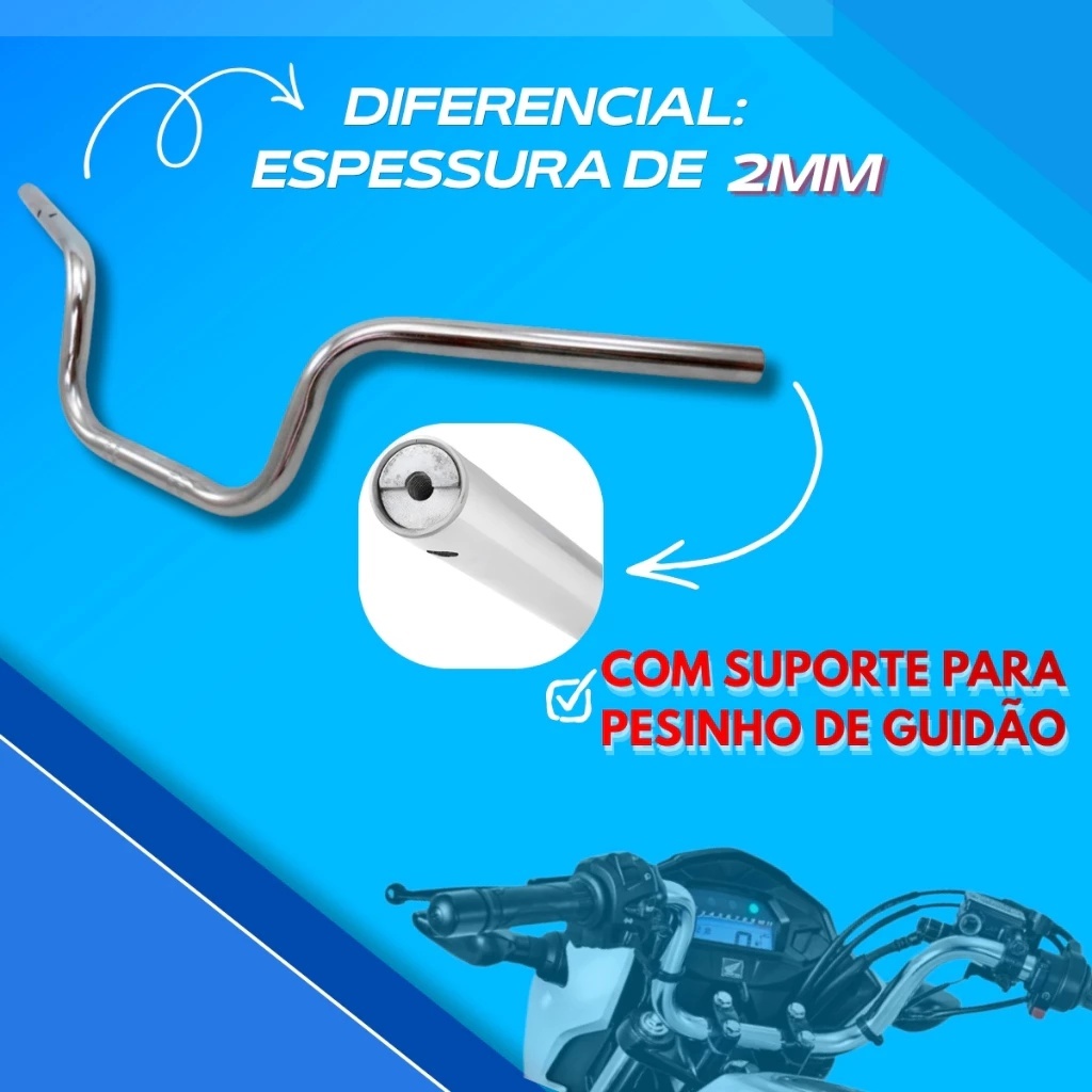Guidão Cromado Moto CG Cargo 160 Com Suporte Para Peso — imagem 2 de 2