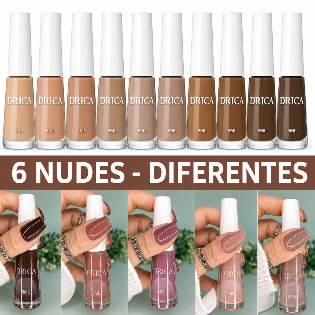 Kit 6 Esmaltes Drica Nude 8ml Tons Variados para Unhas Manicure