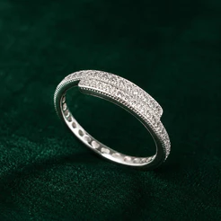 Anel Prata 925 Legítima Dois Aros Cravejados com Pedras Transparentes Luxuoso