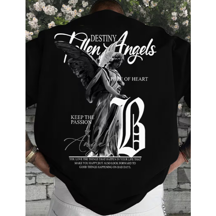 Camiseta Oversized Streetwear Unissex Estampa Anjo Fallen Angels Y2K Aesthetic Gringa Cyber Grunge
