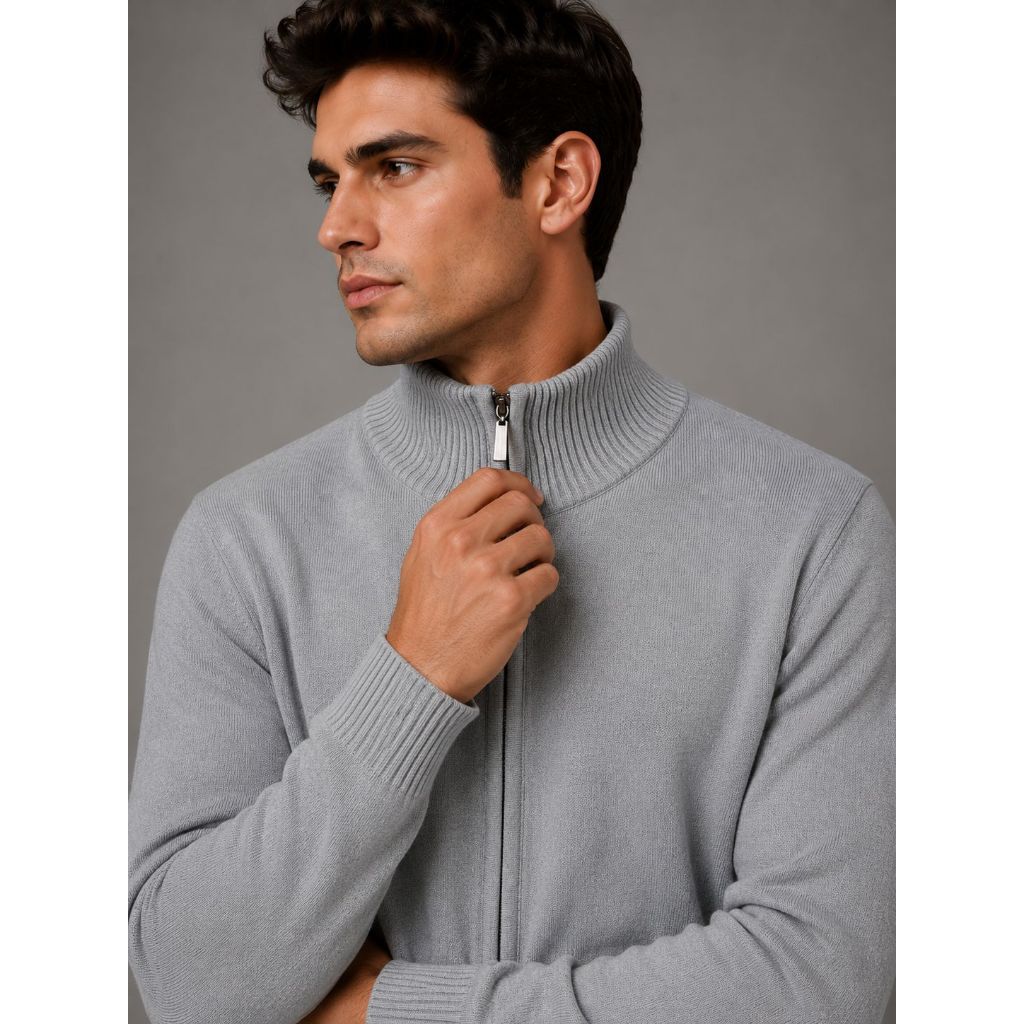 Cardigan Sueter Modal Masculino Blusa de Frio com Ziper Malha Premium