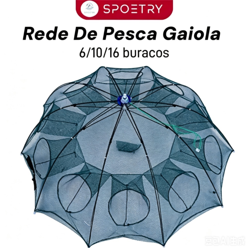 Rede De Pesca Gaiola De Camarão Dobrável Nylon Automático Guarda-chuva Forma Armadilha com 6/10 entradas