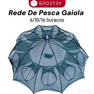 Rede De Pesca Gaiola De Camarão Dobrável Nylon Automático Guarda-chuva Forma Armadilha com 6/10 entradas