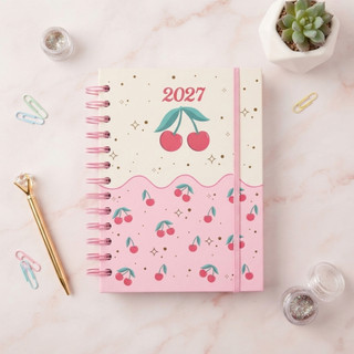 Agenda 2027 capa dura estampada, com espiral e marca-páginas (Brinqueton)