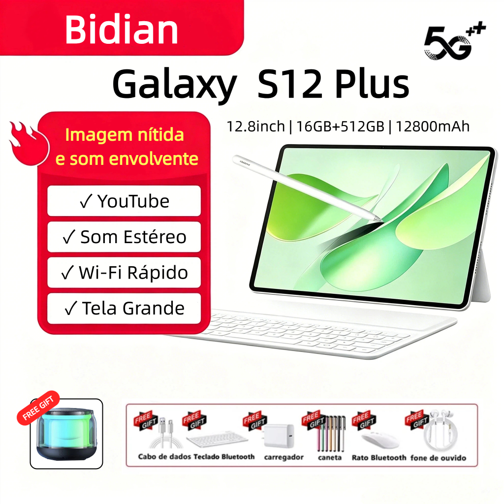 Galaxy S12 Plus Tab 16GB+512GB 12.8-Inch Large Screen Android Dual SIM WiFi Keyboard Mouse Pen …