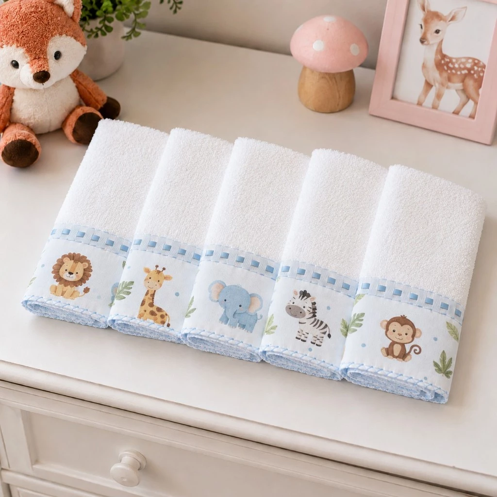 KIT COM 6/10 TOALHINHAS DE BOCA BEBE BABETE FELPUDA 23X30CM LINDAS ESTAMPAS PJ FLOWERS — imagem 1