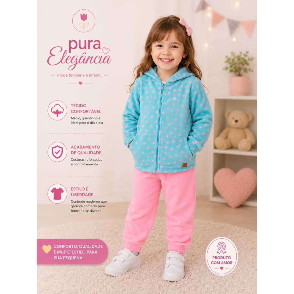 Conjunto Infantil Feminino Duzizo Plush Estampado com Capuz e Calça Tamanho 3