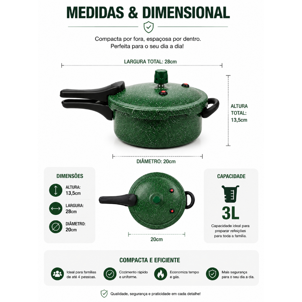 Panela De Pressão Ramos 3l Antiaderente Fechamento Externo Cozimento Rápido 3 Sistemas De Segurança Econômica Premium — imagem 2 de 2