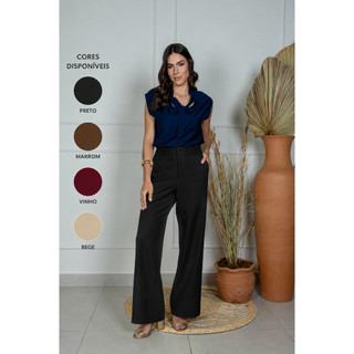 Calça Alfaiataria Pantalona Bolso Laterais Botões