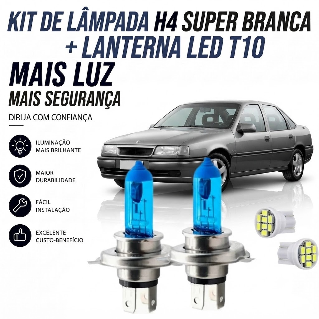 Lampada super branca farol BAIXO / ALTO + PINGO LED CHEVROLET VECTRA 1993/1998